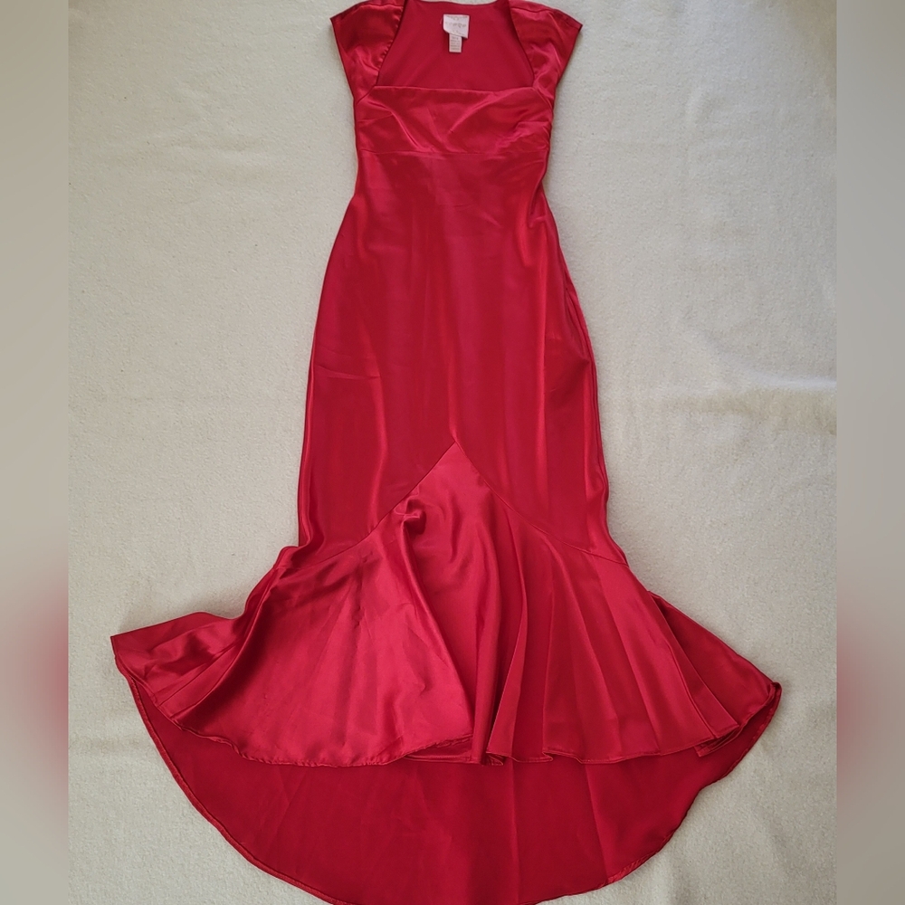 Vintage Red Satin Formal Maxi Dress Women's Size 3/4 Long Bondycon Mermaid